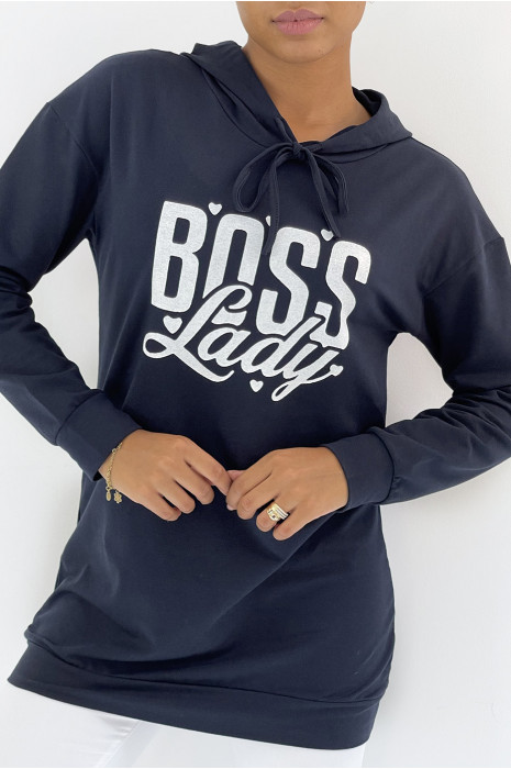 SwLat marineblauwe lange hoodie met opschrift - 1