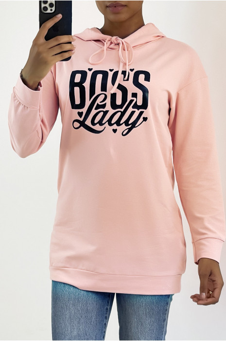 Sweat rose long à capuche avec écriture - 2