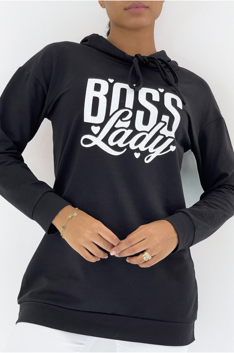 Long black hooded sweatshirt with writing - 1