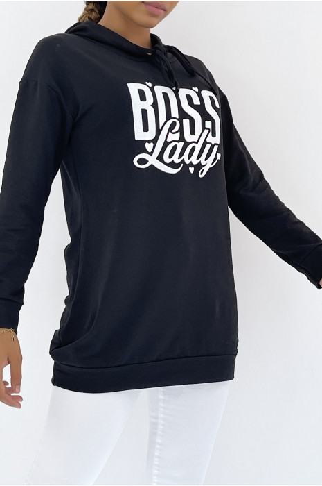 Long black hooded sweatshirt with writing - 2