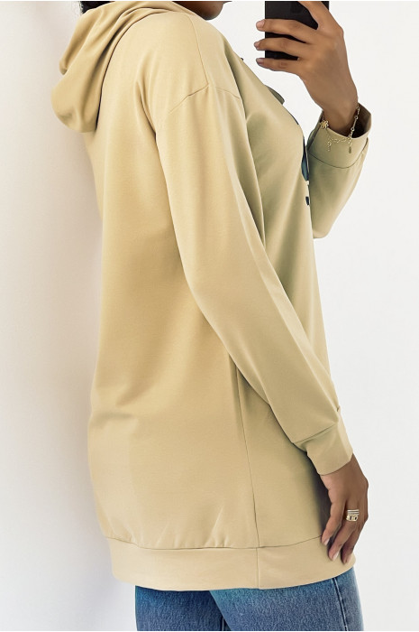 Long gray hooded sweatshirt with writing - 3