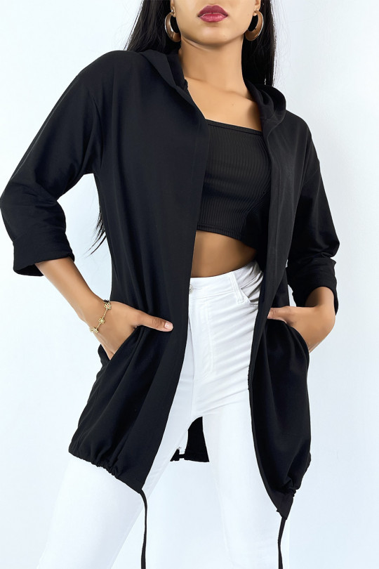 Black hooded cardigan with shiny writing on the back. - 4