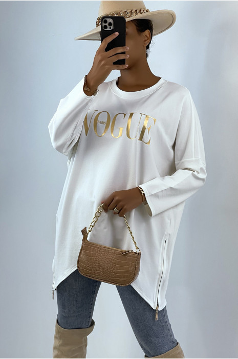 Sweat blanc asymétrique avec écriture mode - 1