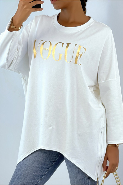 Sweat blanc asymétrique avec écriture mode - 2