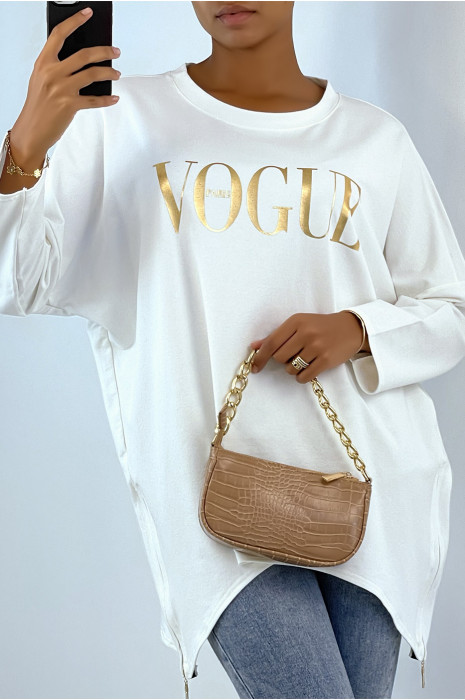 Sweat blanc asymétrique avec écriture mode - 3