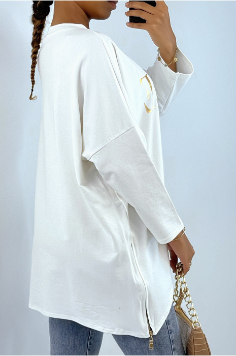 Sweat blanc asymétrique avec écriture mode - 4