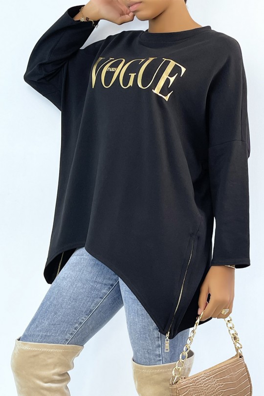 Black asymmetrical sweatshirt with fashion writing - 2