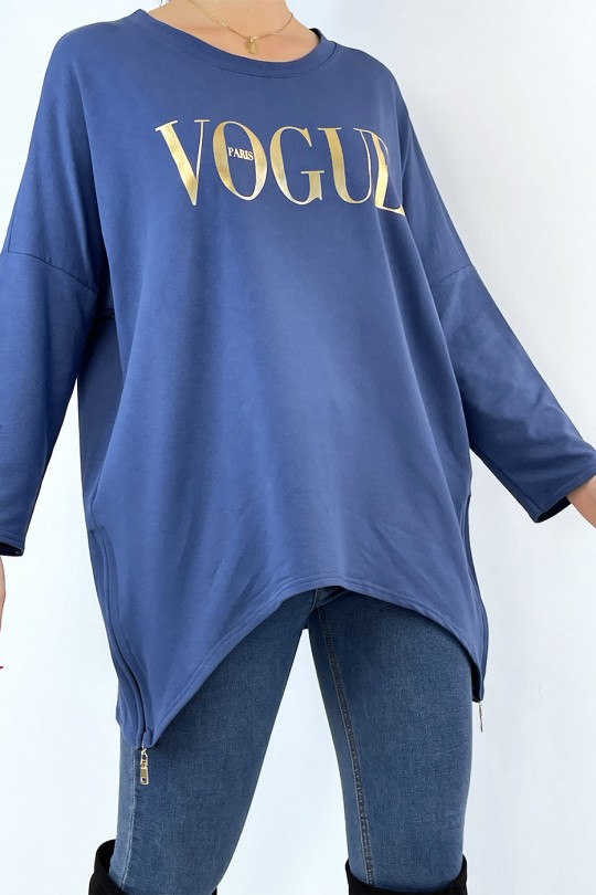 Asymmetric indigo sweatshirt with fashion writing - 3