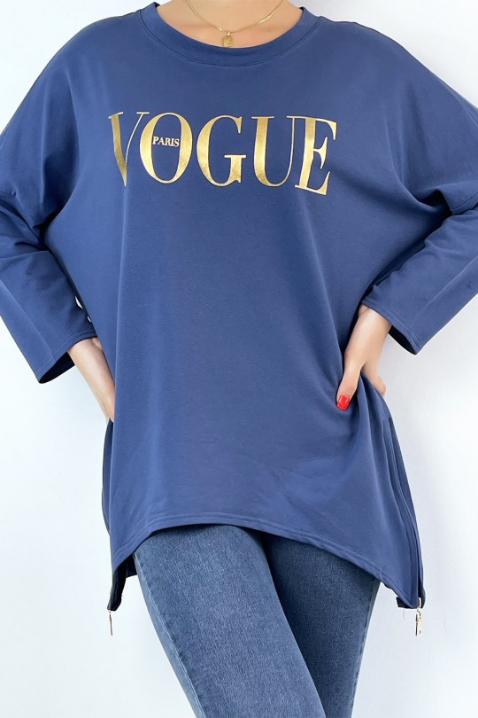 Asymmetric indigo sweatshirt with fashion writing - 2