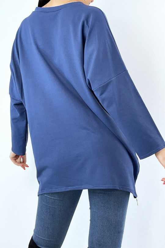 Asymmetric indigo sweatshirt with fashion writing - 4