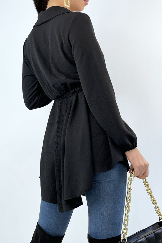Tunique noire style chemise évasée avec ceinture - 3