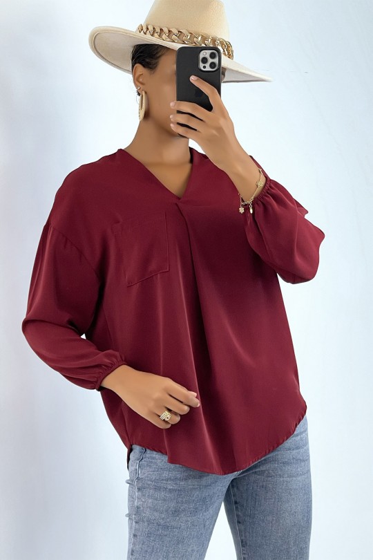 Vloeiende bordeauxrode blouse met voorzak - 1