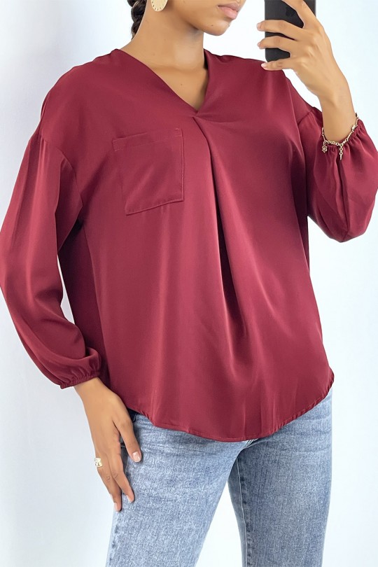 Vloeiende bordeauxrode blouse met voorzak - 2