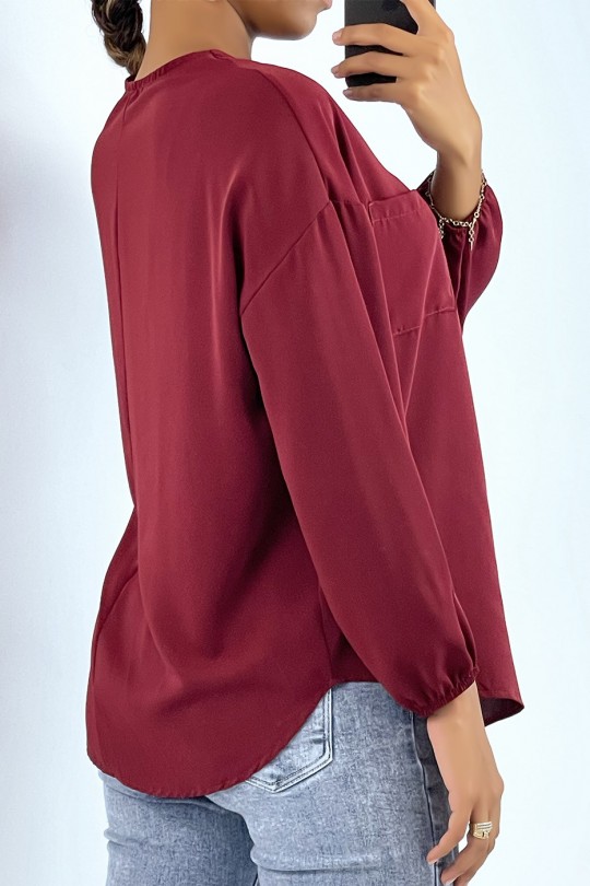 Fluid burgundy blouse with front pocket - 3