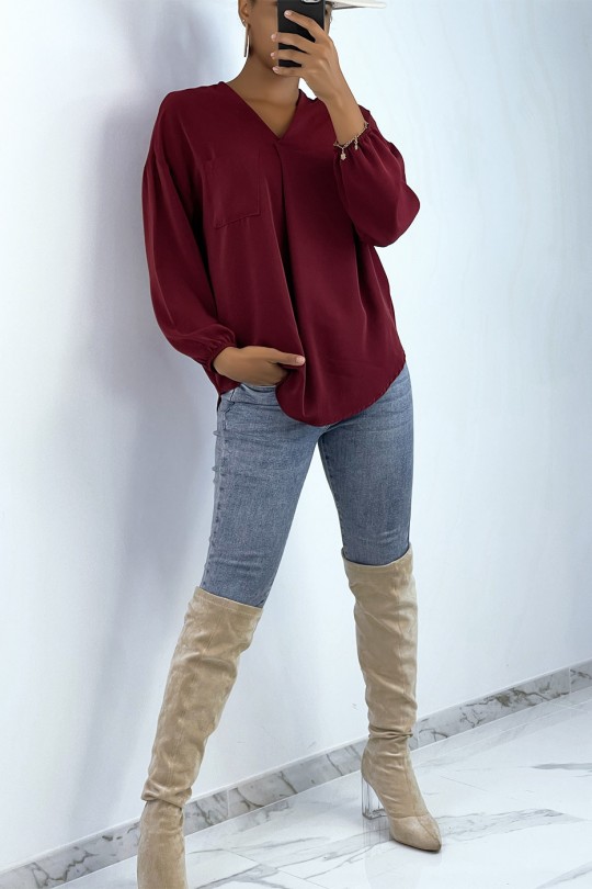 Fluid burgundy blouse with front pocket - 4