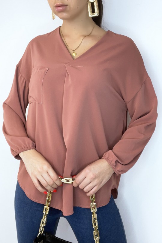 Pink fluid blouse with front pocket - 1