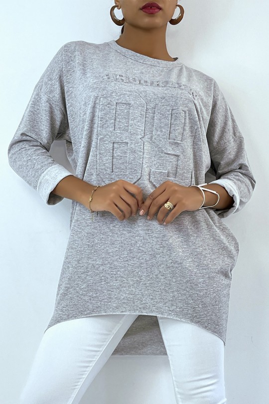 Lang oversized grijs sweatshirt met opschrift - 1