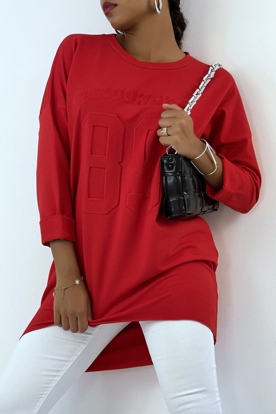 Lang oversized rood sweatshirt met opschrift - 1