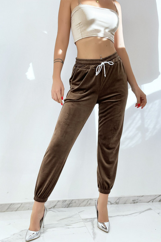 Brown peach skin joggers with pockets - 2