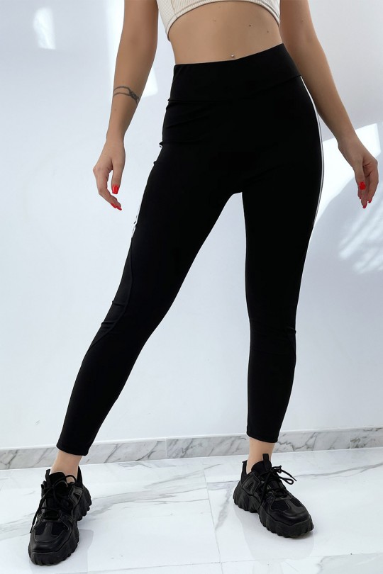 Zwarte legging met hoge taille en witte strepen aan de zijkant - 2