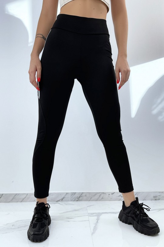 Zwarte legging met hoge taille en witte strepen aan de zijkant - 3