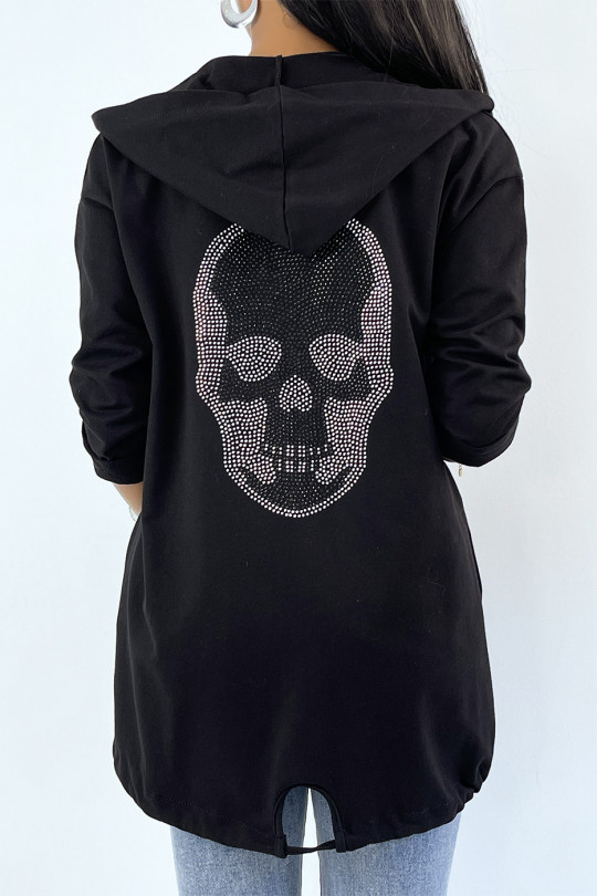 Gilet à capuche noir et strass au dos - 1