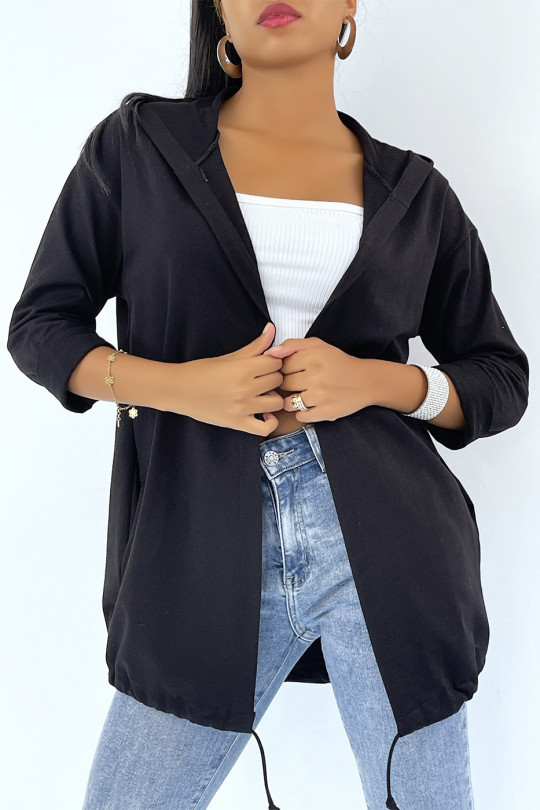 Gilet à capuche noir et strass au dos - 6