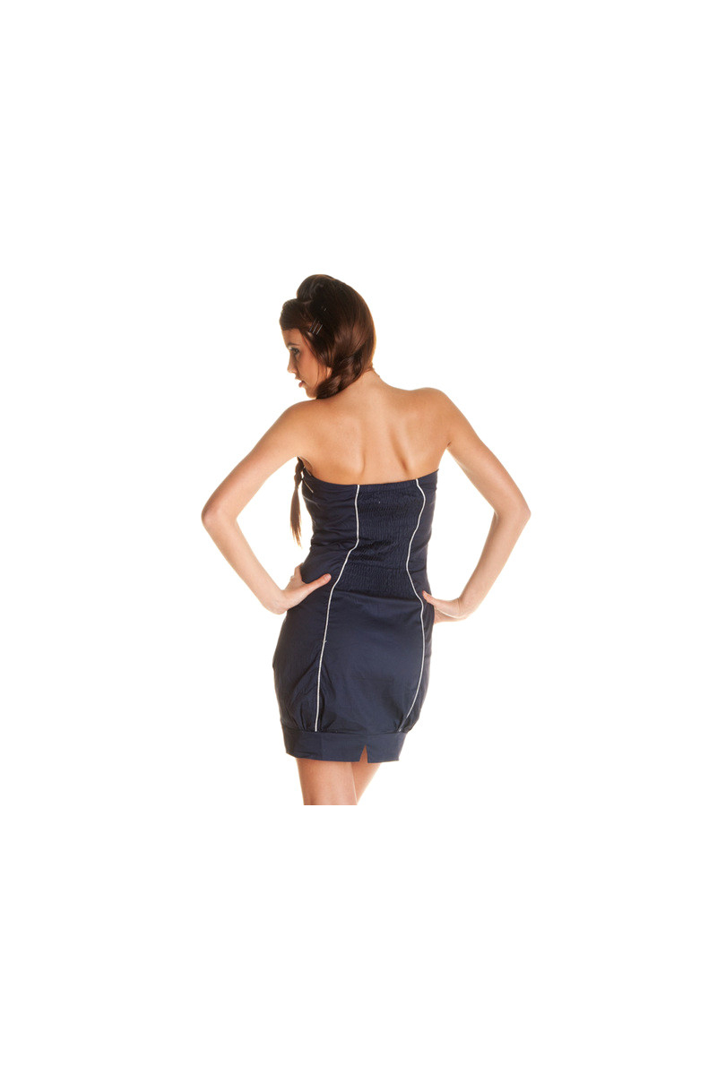 Short strapless dress Navy blue with silver trims and officer style buttons. 2031 - 2