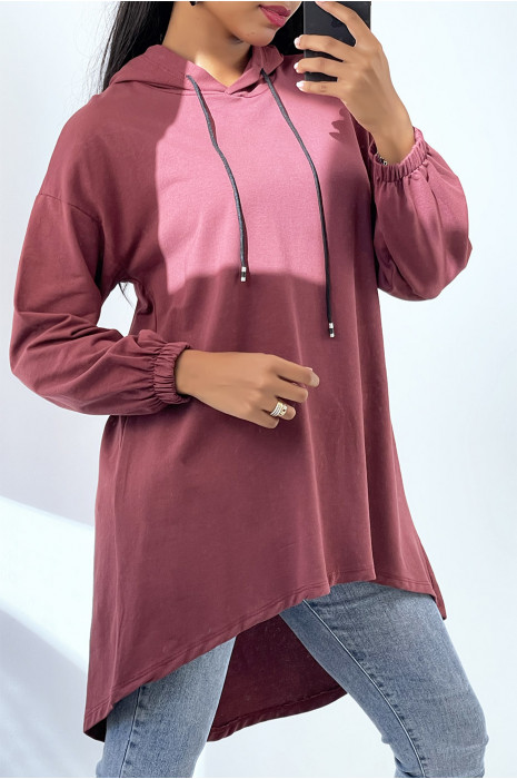 Long sweat à capuche ample en cognac - 1