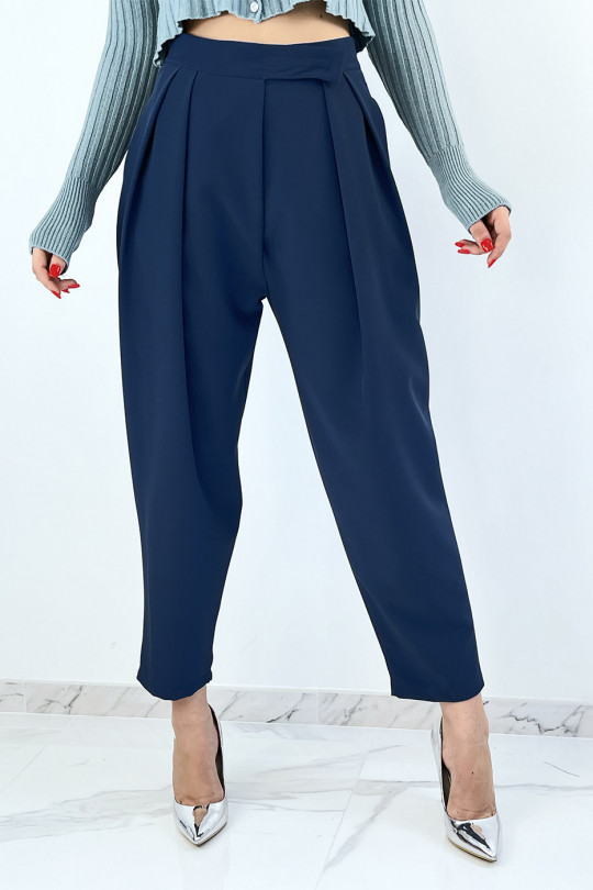 Indigo high-waisted baggy trousers with pleats - 2
