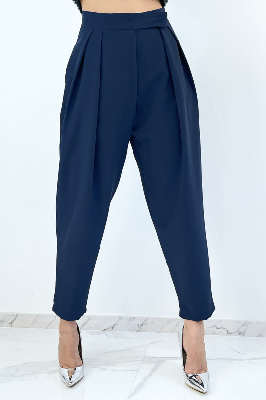 Indigo high-waisted baggy trousers with pleats - 3