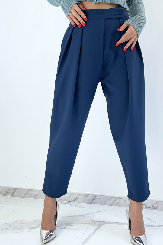 Indigo high-waisted baggy trousers with pleats - 1