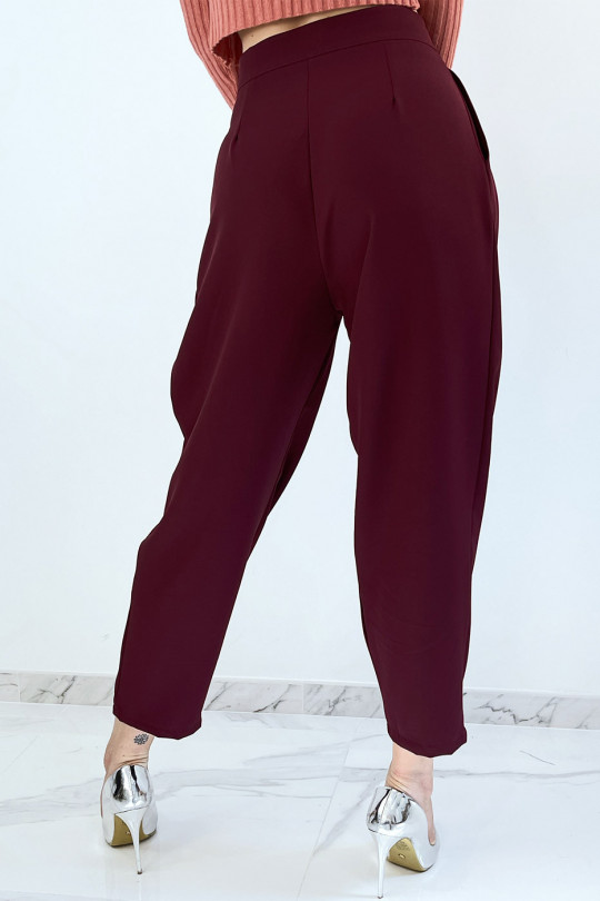Burgundy high-waisted baggy trousers with pleats - 5