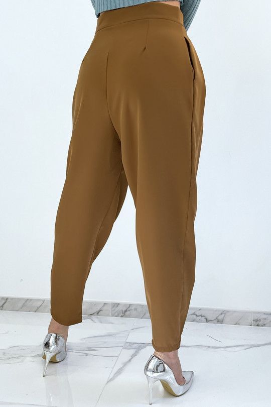 Camel baggy high waist pleated pants - 4