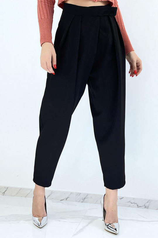 Zwarte puffy broek met hoge taille en plooien - 1