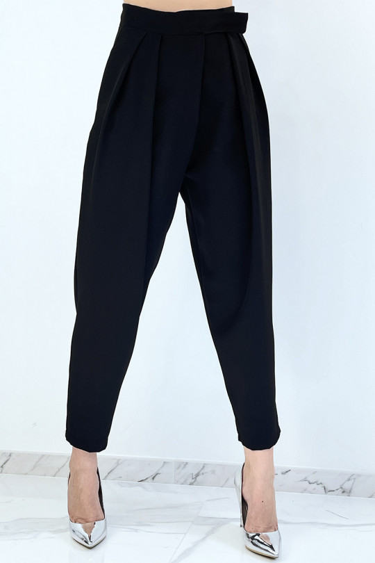Zwarte puffy broek met hoge taille en plooien - 2