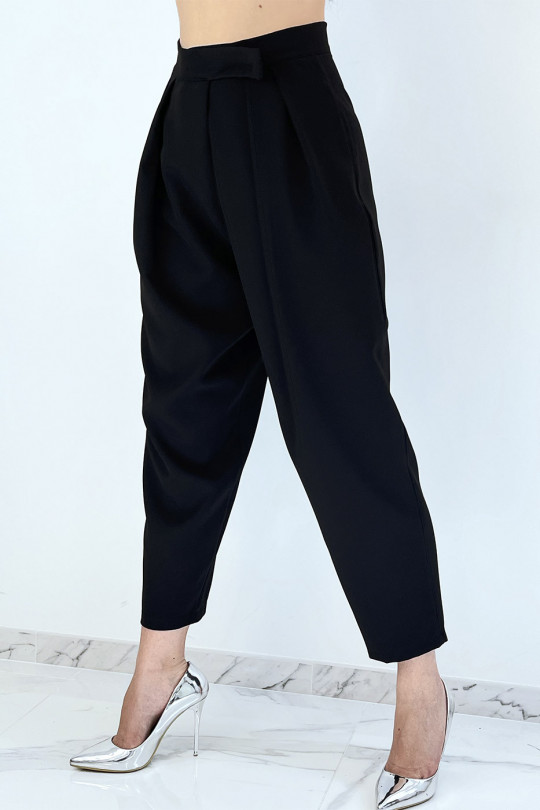 Zwarte puffy broek met hoge taille en plooien - 3