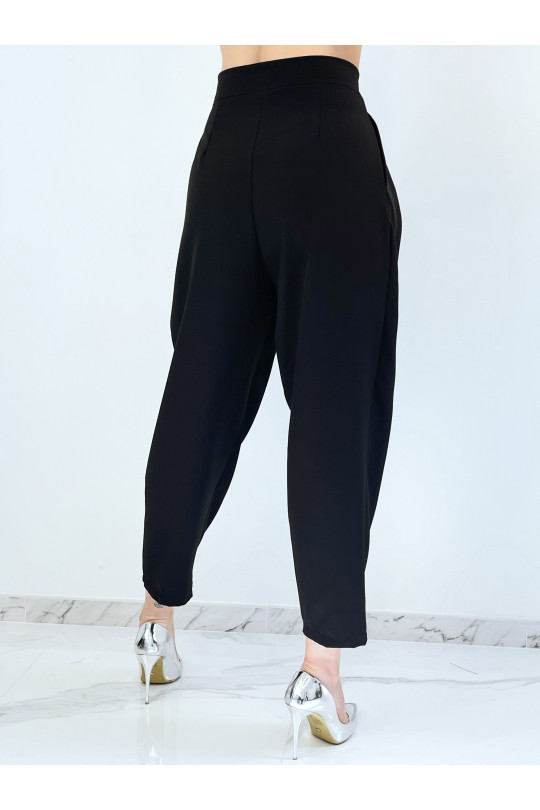 Zwarte puffy broek met hoge taille en plooien - 5