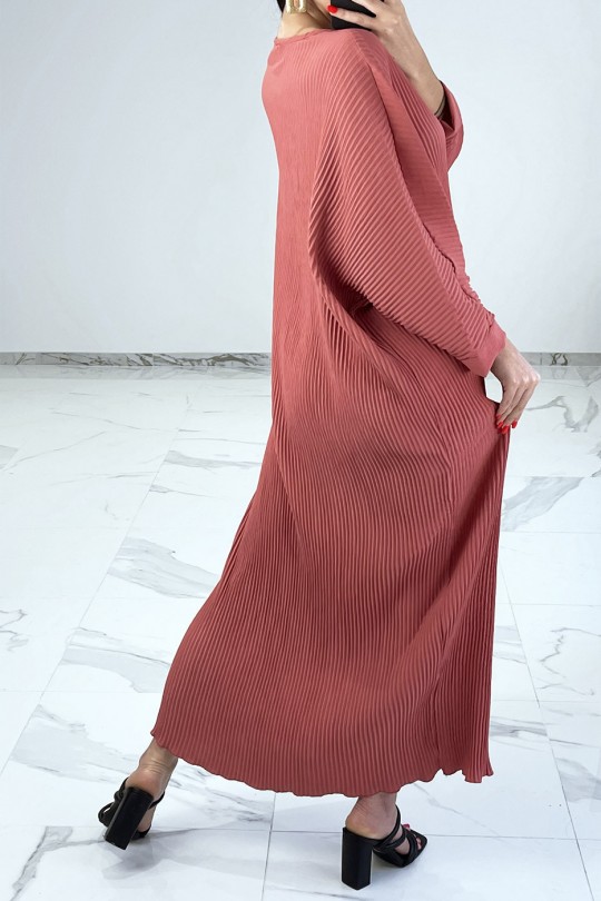 Robe longue rose fluide et plissée façon abaya - 4