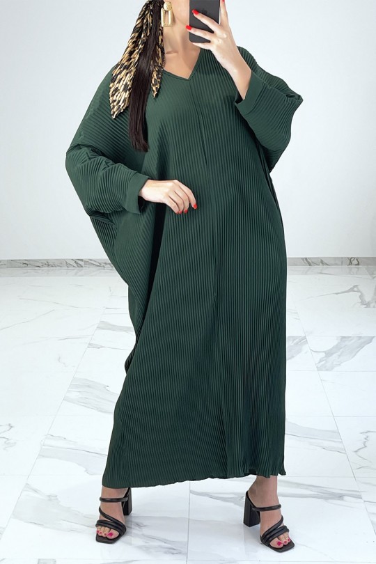 Robe longue verte fluide et plissée façon abaya - 1
