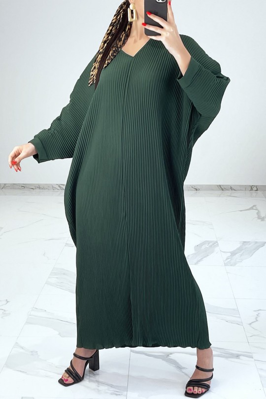 Robe longue verte fluide et plissée façon abaya - 2