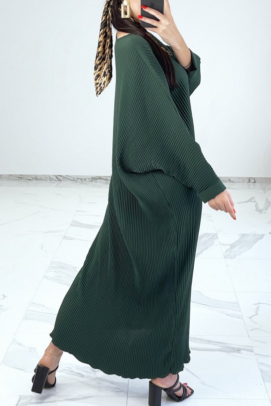 Robe longue verte fluide et plissée façon abaya - 4
