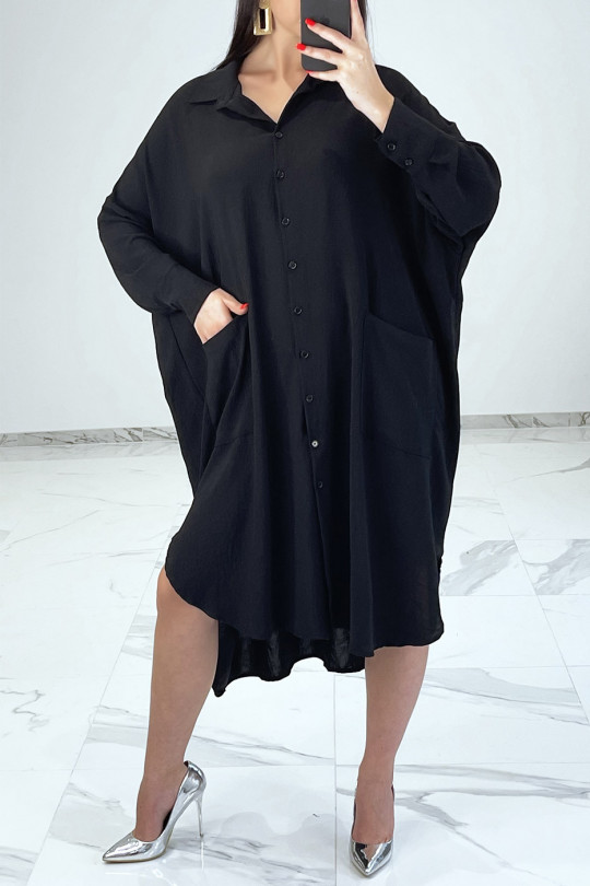 Robe chemise ample noire avec manches chauve-souris - 4