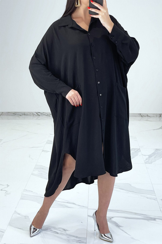 Robe chemise ample noire avec manches chauve-souris - 5