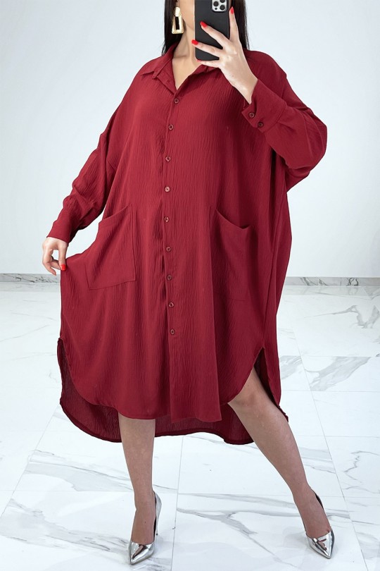 LoBBe burgundy shirt dress with batwing sleeves - 2
