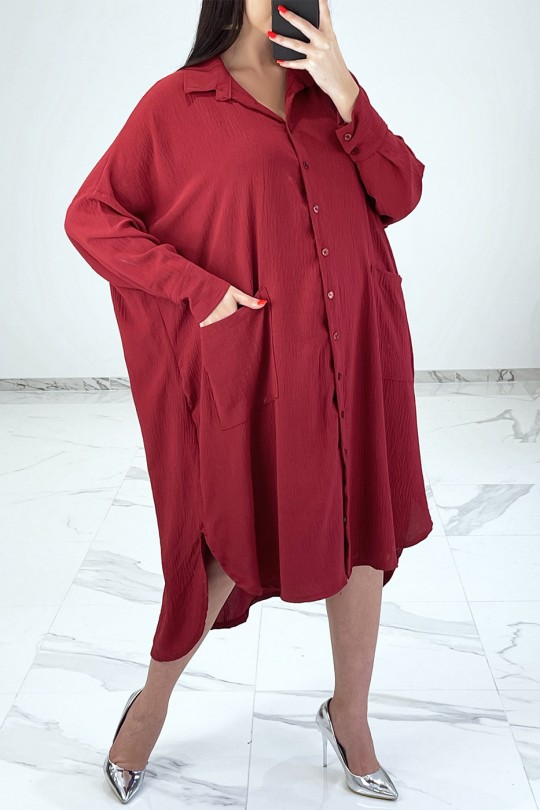 LoBBe burgundy shirt dress with batwing sleeves - 1