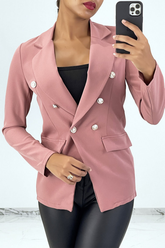 Roze getailleerde blazer met knopen in officiersstijl - 3