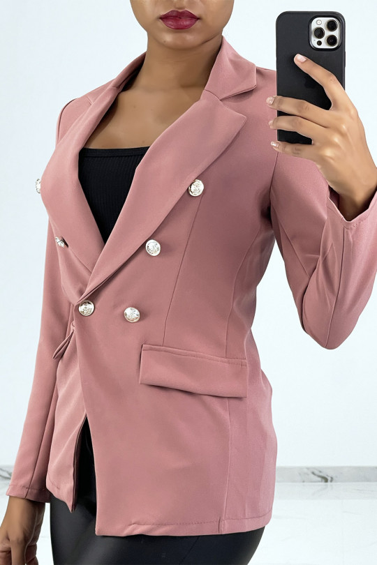 Roze getailleerde blazer met knopen in officiersstijl - 1