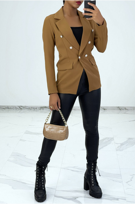 Blazer camel cintr?� ?� boutons style officier
