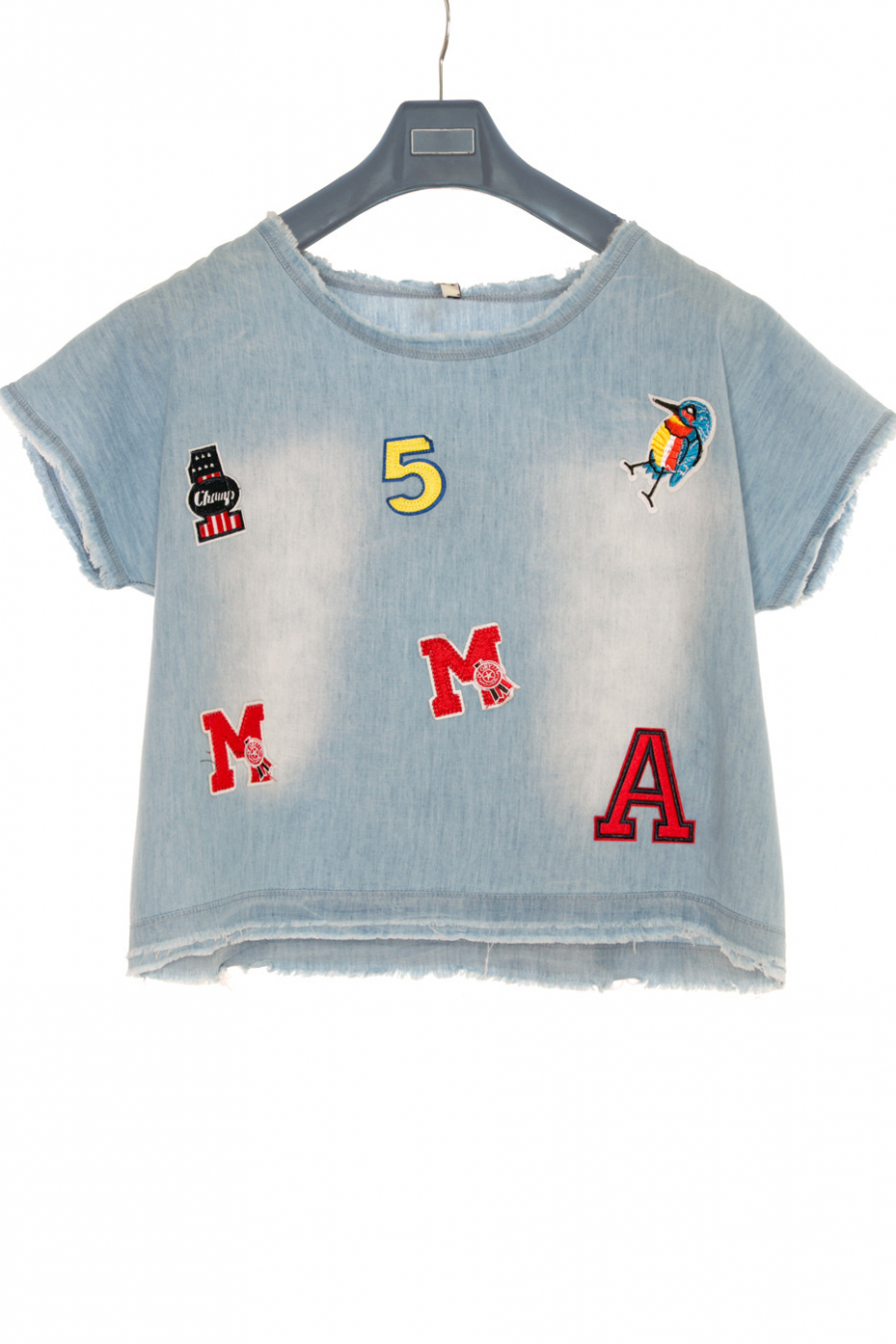 Top en jeans Bleu à empiècement fashion. F5609 - 1